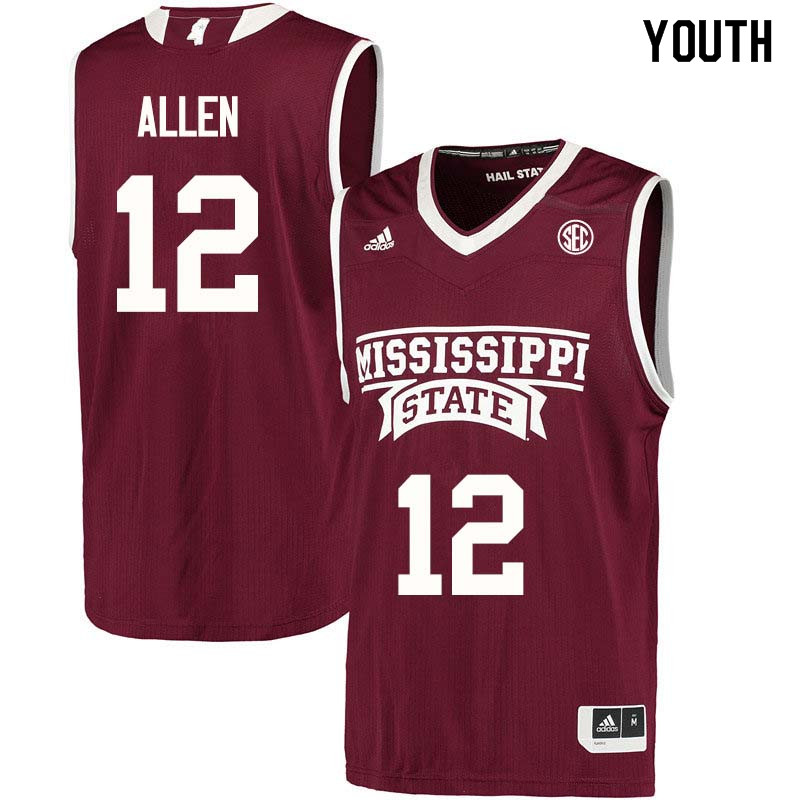 Youth #12 Jacaira Allen Mississippi State Bulldogs College Basketball Jerseys Sale-Maroon